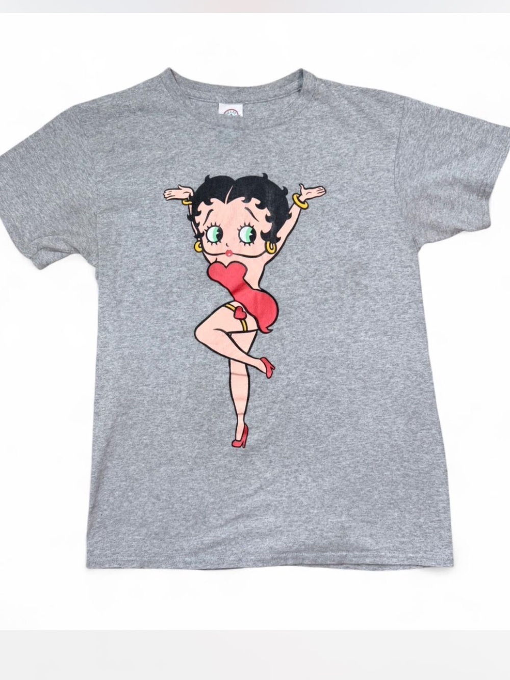 Vintage Betty Boop Graphic Tee Gray Delta Pro Weight Small Y2K